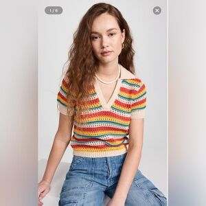 Mother Womens Multicolor Striped The Playing Field Crochet Top Medium